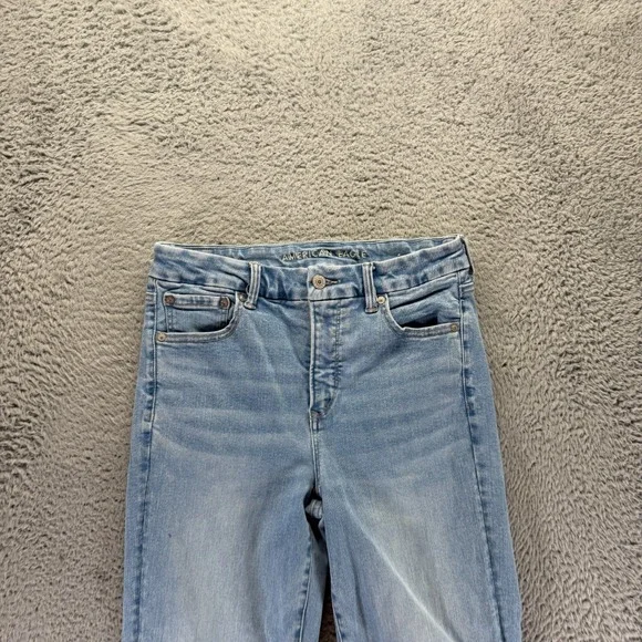 American Eagle Outfitters Luxe Jeans Womens 10 Blue Denim Flared Faded Stretch - Picture 2 of 13